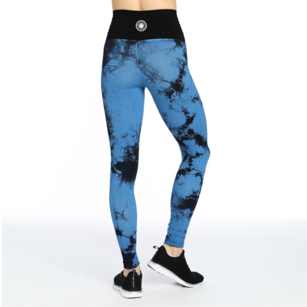 Soulcycle By Nux Black Blue Tie-Dye Leggings Black Waistband